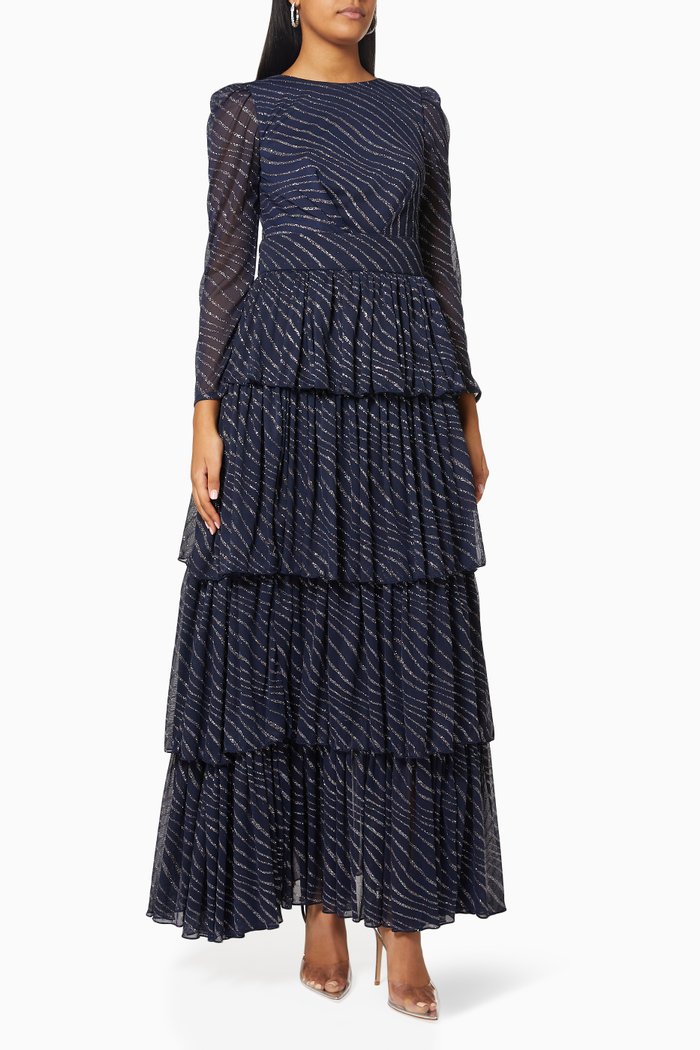 

Metallic Tiered Dress, Blue