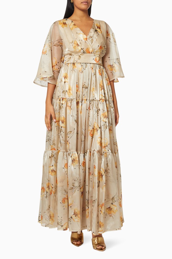 

Flora Printed Tiered Dress, Neutral