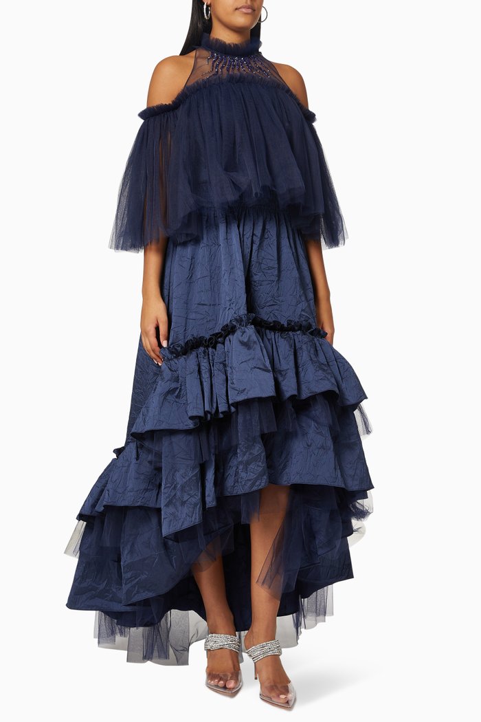 Ruffle Tiered Dress, Blue