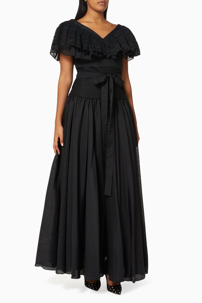 

Shirred Belted Dress, Black