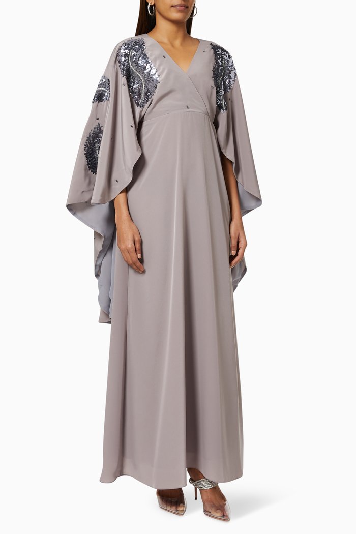 

Sequin Embellished Cape Kaftan, Grey