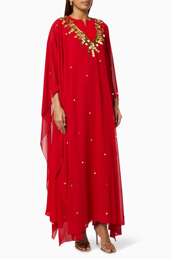 

Sequin Embellished Kaftan, Red