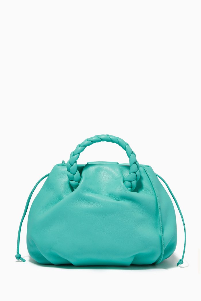 

Bombon Small Braided Top Handle Bag in Leather, Blue