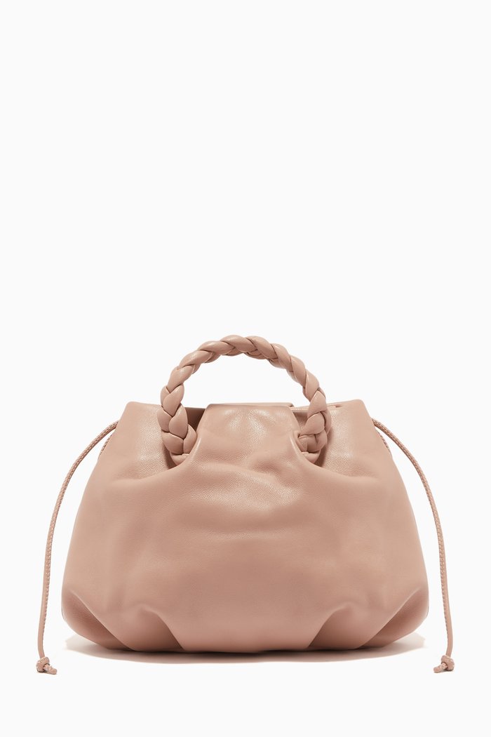 

Bombon Small Braided Top Handle Bag in Leather, Brown