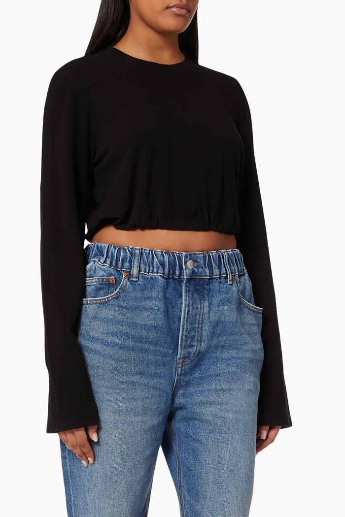 

Bubble Crop Top in Sueded Jersey, Black