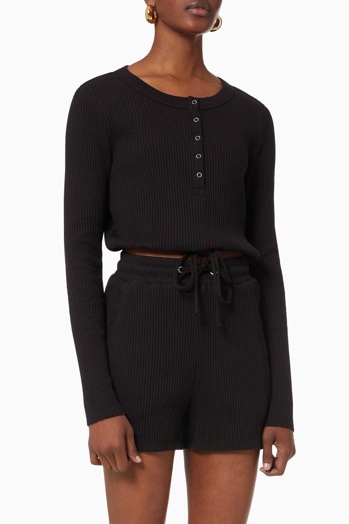 

Henley Top with Drawcords in Cotton, Black