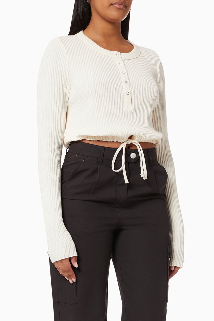 

Henley Top with Drawcords in Cotton, Neutral