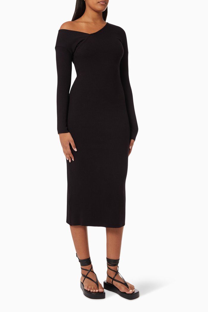 

Carved Midi Dress in Allow Rib Knit, Black