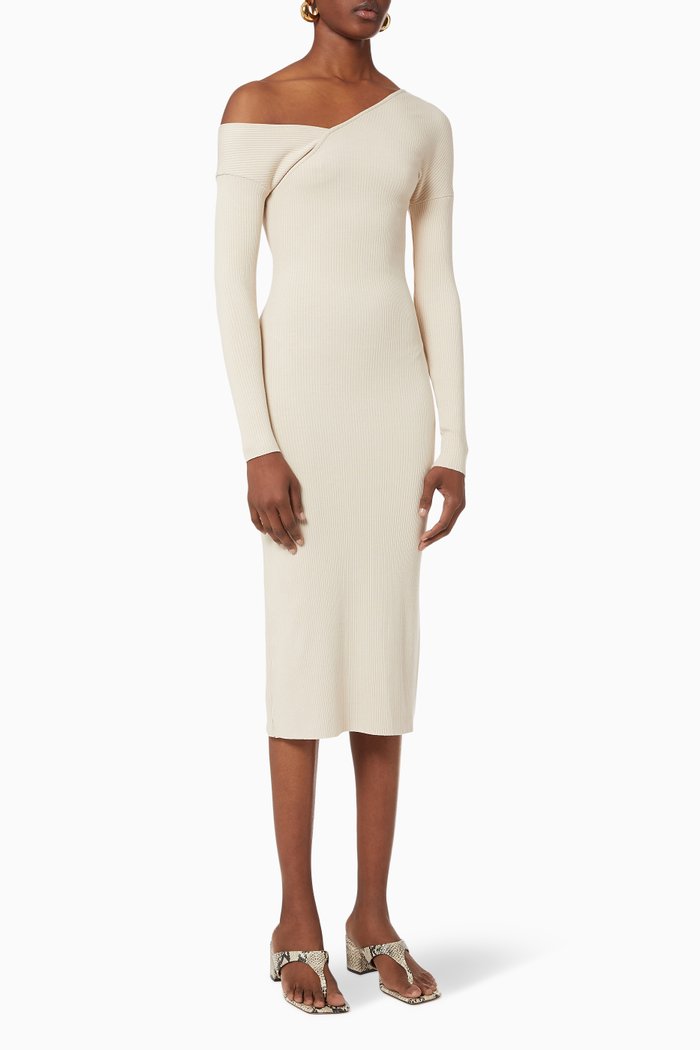 

Carved Midi Dress in Allow Rib Knit, Neutral