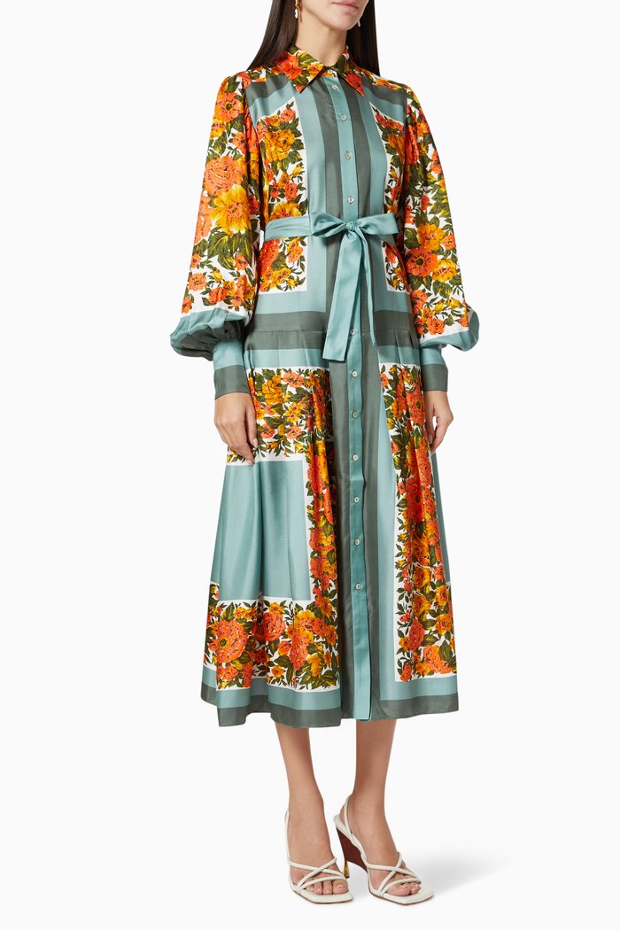 

Gillian Scarf Midi Dress in Silk Twill, Orange