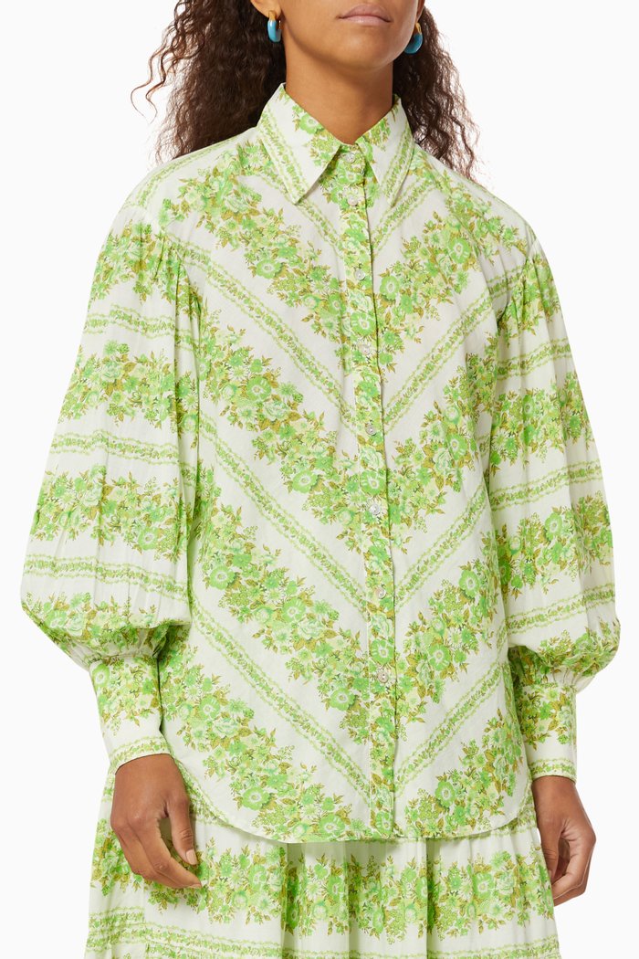 Jolene Chevron Shirt in Cotton Voile, Green