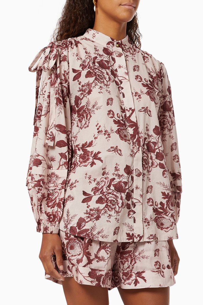 

Heather Tie Shoulder Shirt in Organic Cotton, Burgundy