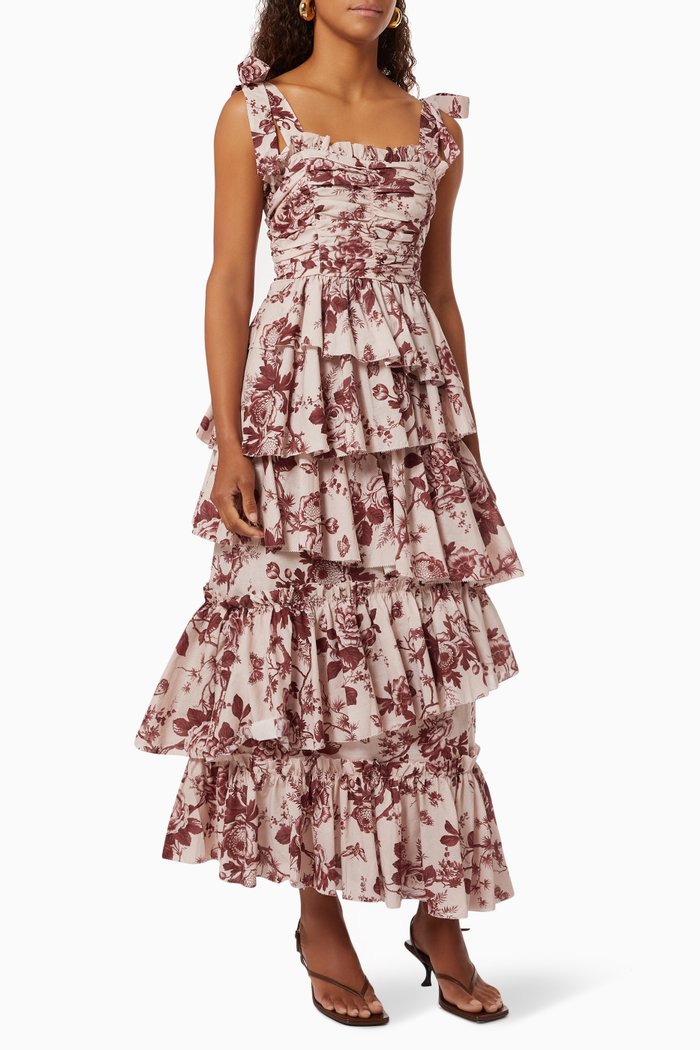 

Heather Tiered Midi Dress in Organic Cotton, Burgundy