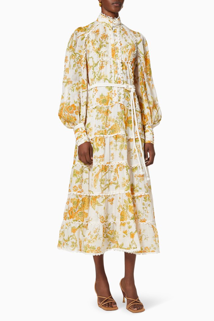 

Songbird Tiered Midi Dress in Ramie, Orange