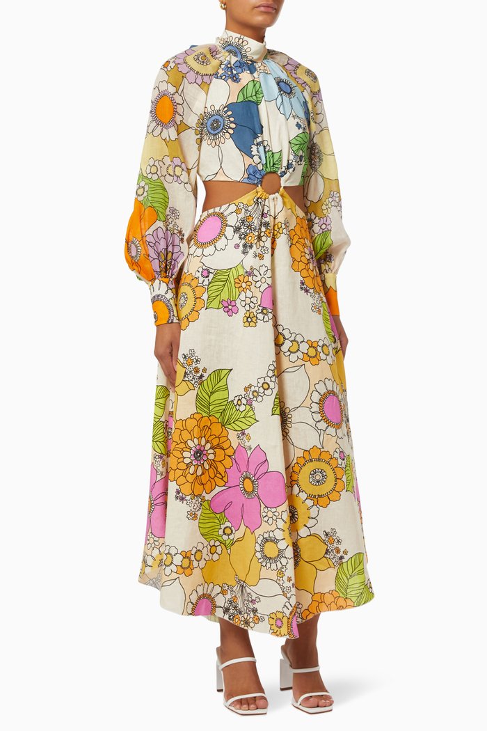 

Farrah Cut Out Dress in Linen, Multicolour