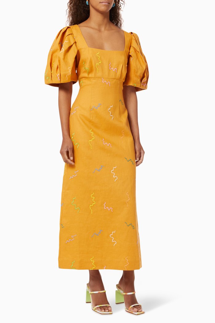 

Sundance Midi Dress in Linen, Orange