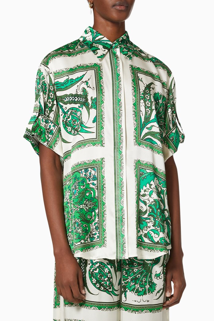 

Lucille Lounge Shirt in Silk Satin, Green