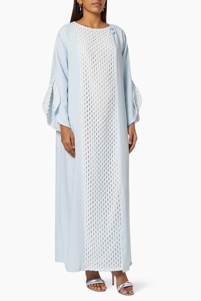 

Embroidered Kaftan in Crepe, Blue