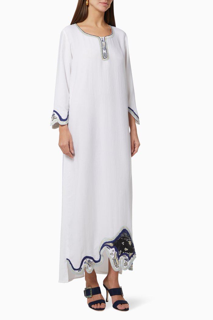 

Brocade Kaftan in Silk, White