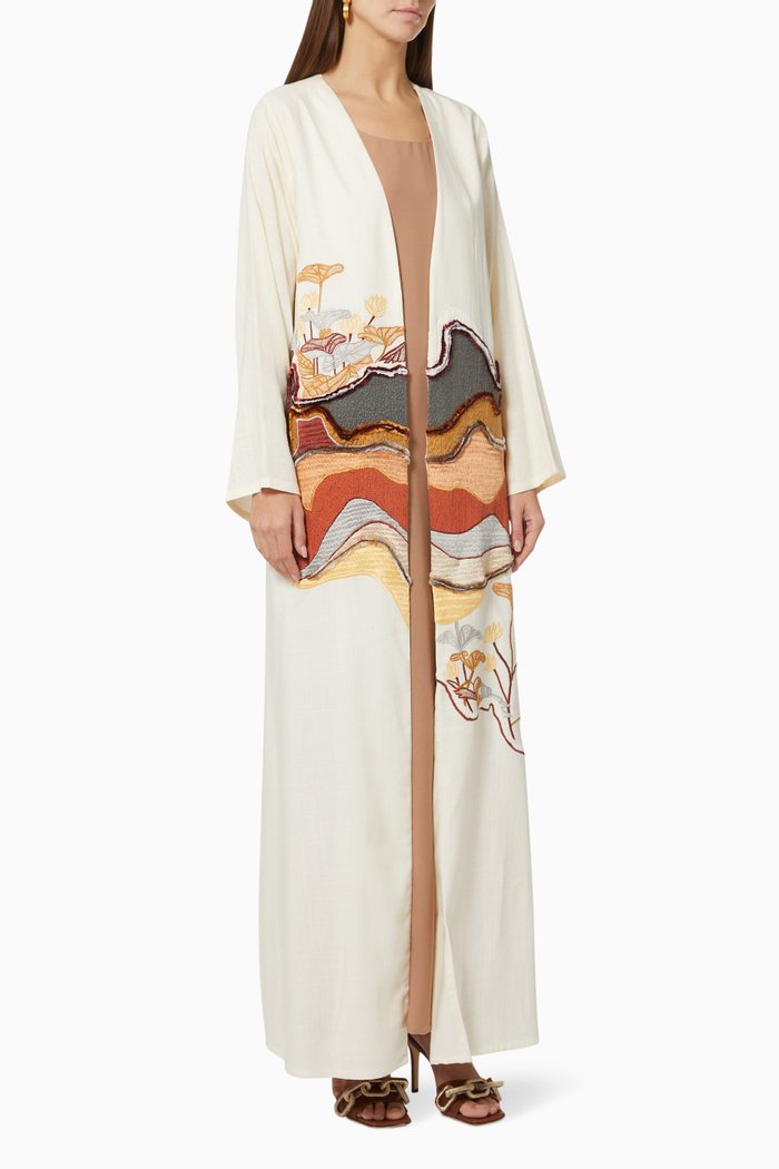Signature Canvas Abaya Set in Linen, Neutral