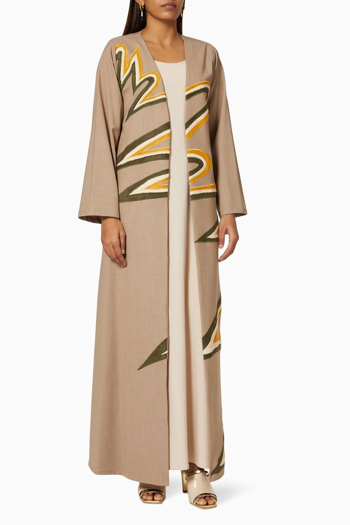 

Patterned Abaya Set in Viscose, Brown