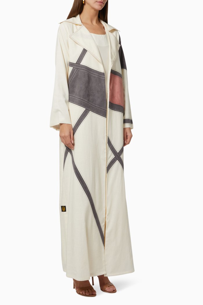 

Geometric Patterned Abaya Set in Cotton, Neutral