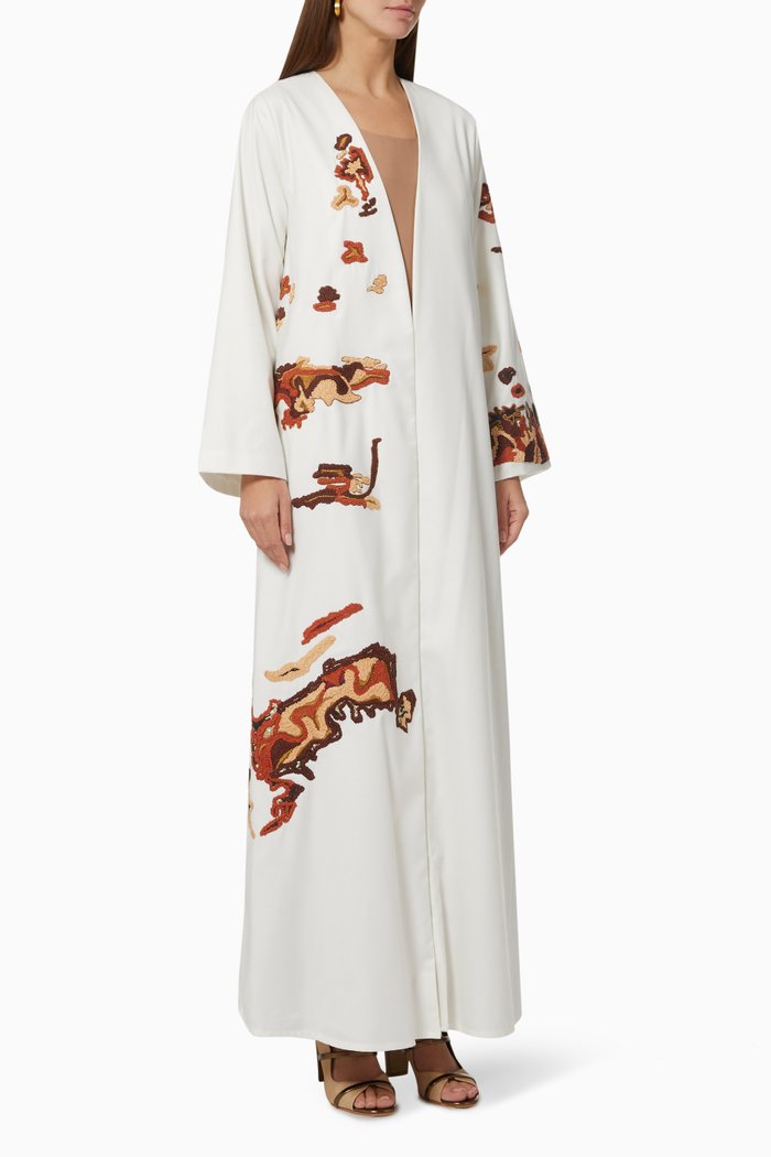 

Signature Embroidered Abaya Set in Cotton, White
