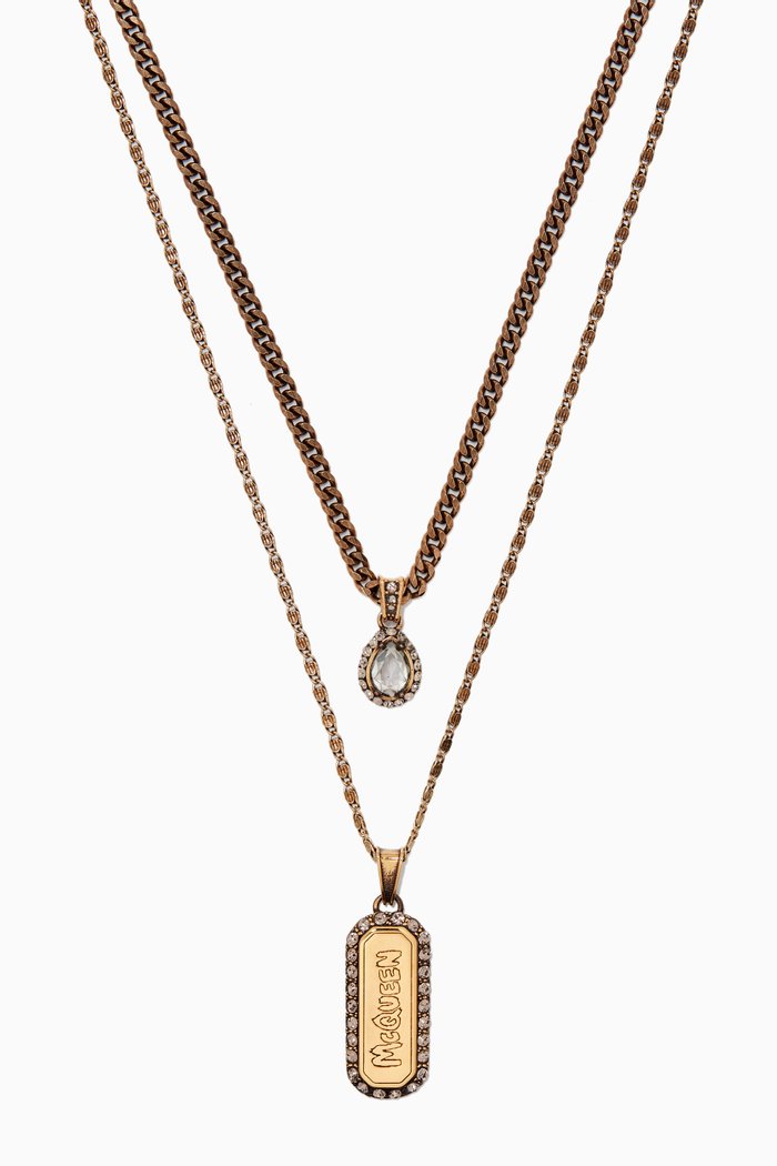 

McQueen Graffiti Pave Necklace in Brass, Brown
