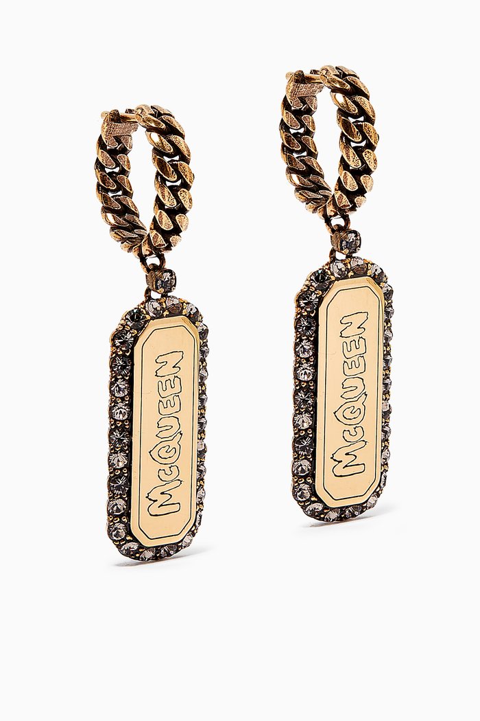 

McQueen Graffiti Pavé Hoop Earrings in Brass, Brown