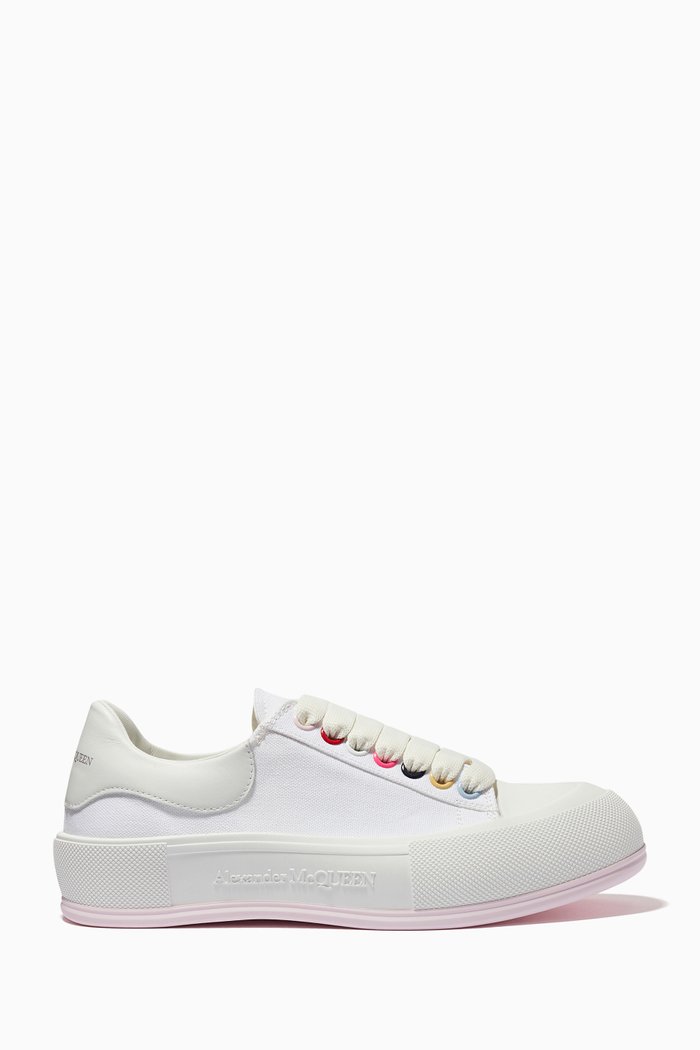 

Deck Lace Up Plimsoll in Canvas & Rubber, White