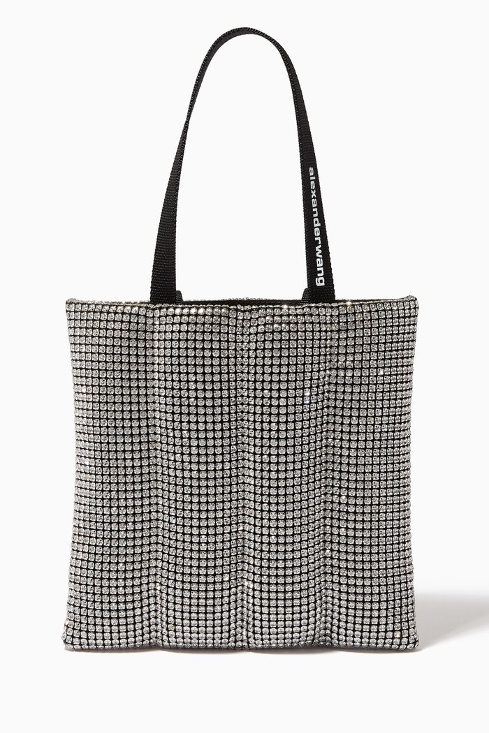 

Heiress Quilted Tote in Rhinestone Mesh, White