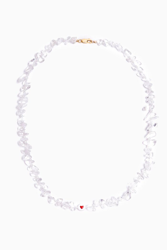 

Love Heart Clear Quartz Crystal Healing Necklace, White