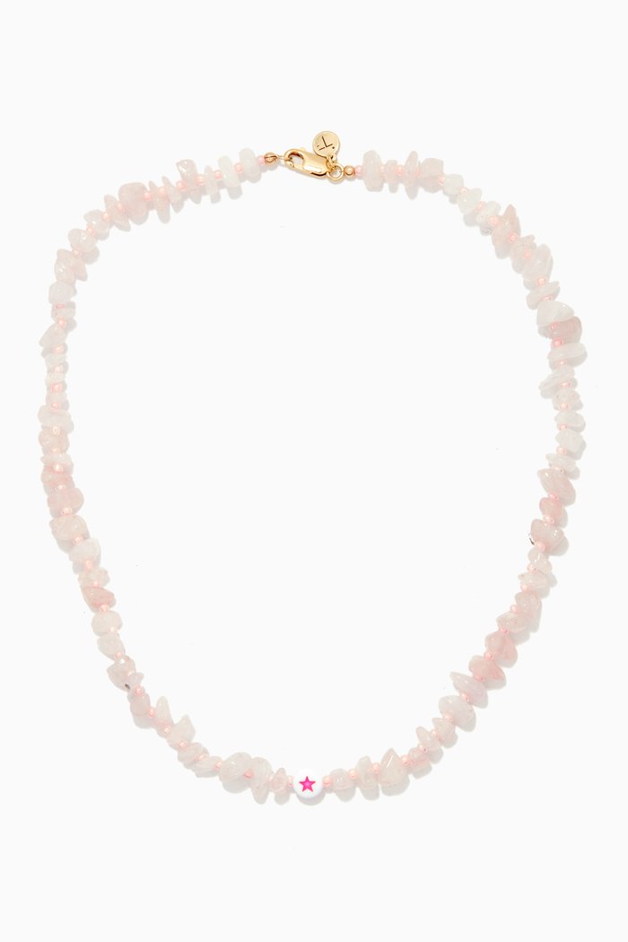 

Star Rose Quartz Crystal Healing Necklace, Pink