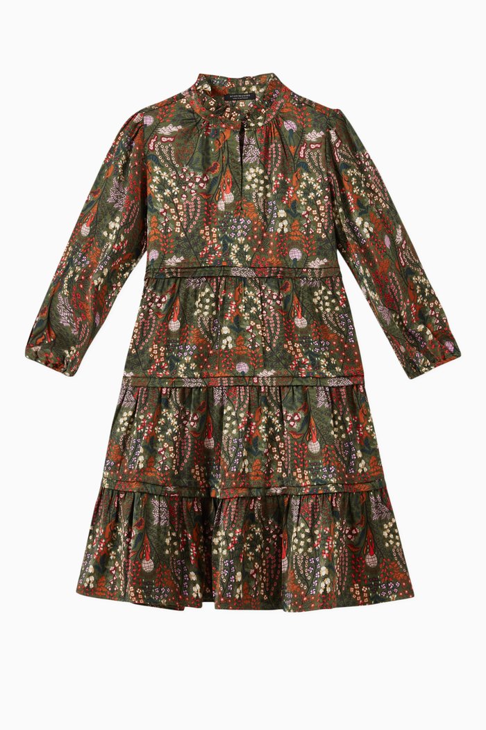 

Printed Maxi Dress in Satin, Green