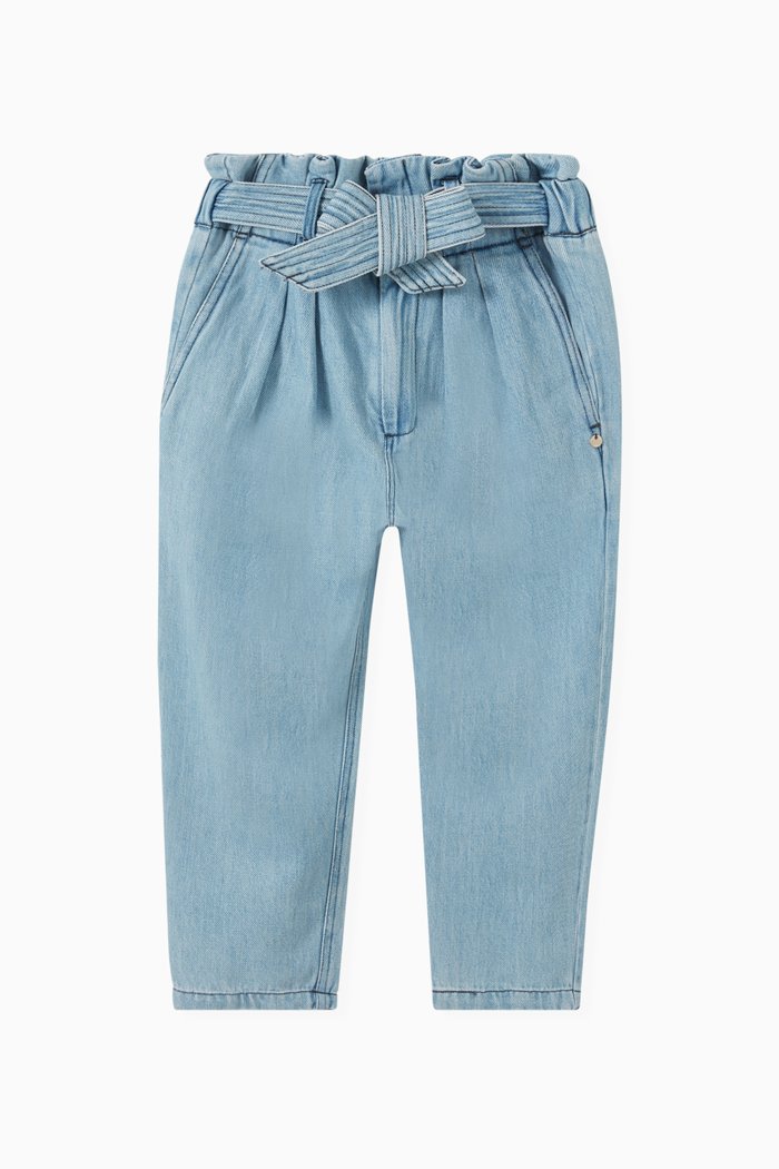

High Rise Belted Chino Jeans in Cotton, Blue