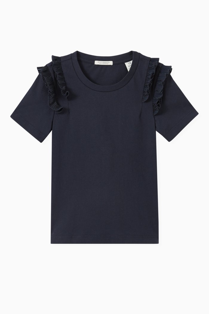 

Ruffled T-shirt in Organic Cotton, Blue