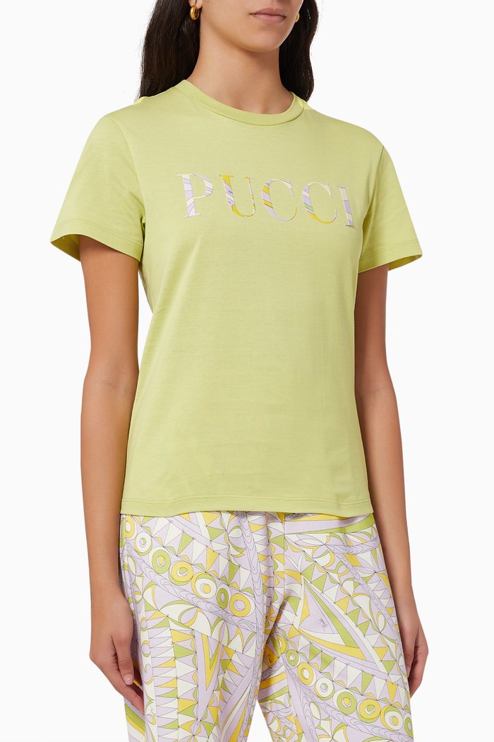 Onde Print Logo T-Shirt in Cotton, Green