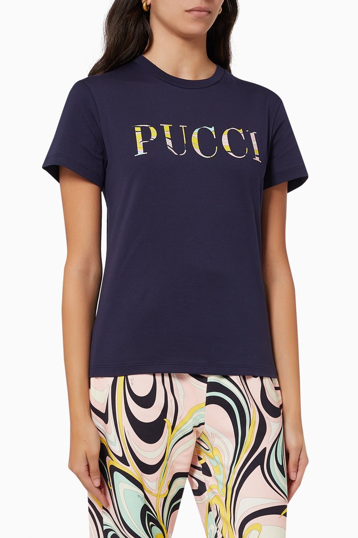 

Onde Print Logo T-Shirt in Cotton, Blue