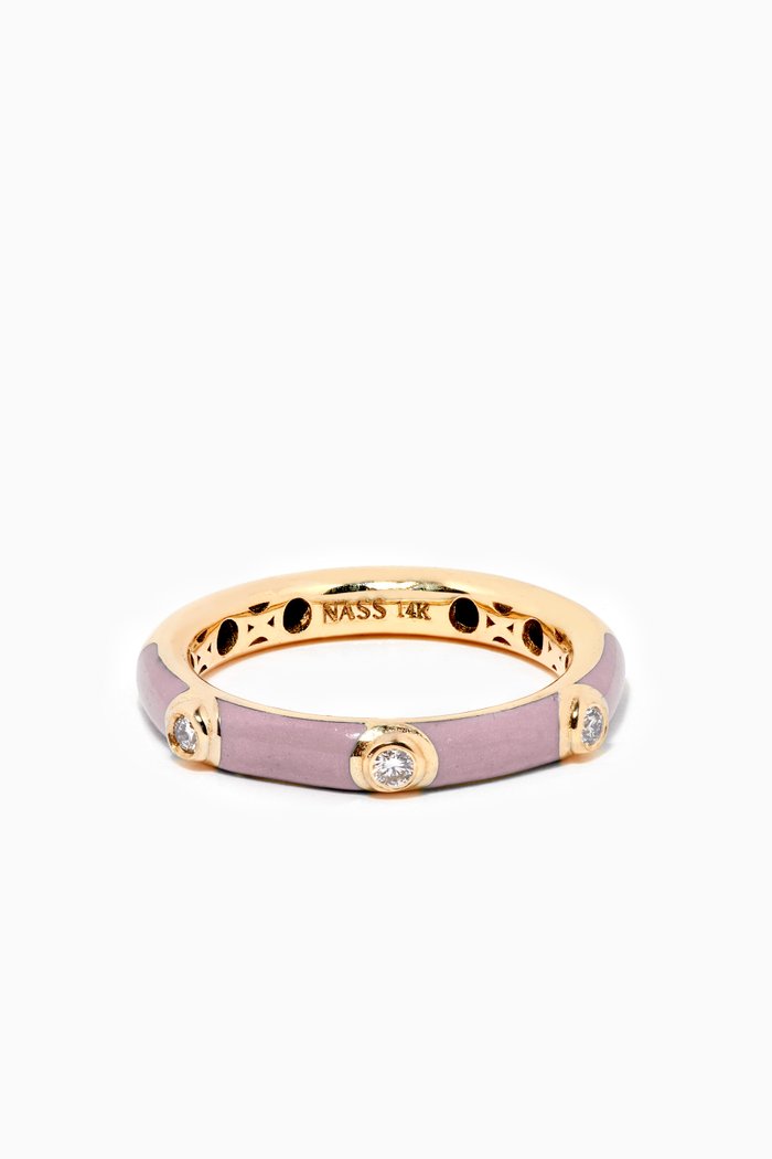 

Enamel Diamond Crusted Ring in 14kt Yellow Gold, Pink