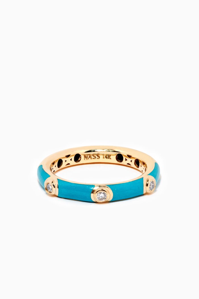 

Enamel Diamond Crusted Ring in 14kt Yellow Gold, Blue