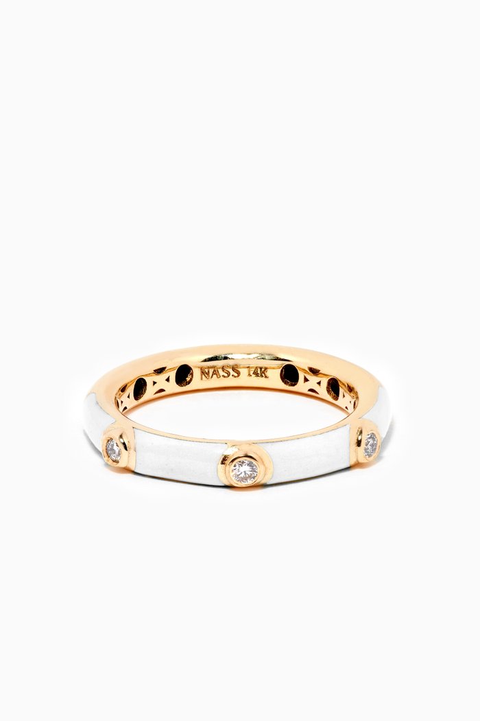 

Enamel Diamond Crusted Ring in 14kt Yellow Gold, White