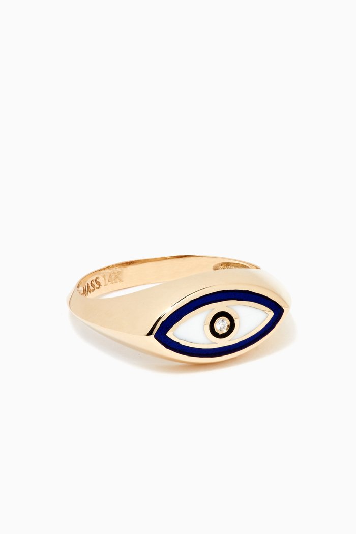 

Evil Eye Diamond & Enamel Pinky Ring in 14kt Yellow Gold