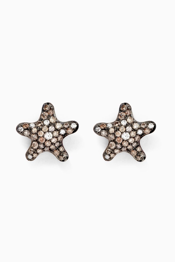 

Starfish Pavé Diamond Stud Earrings in 14kt Yellow Gold, Brown