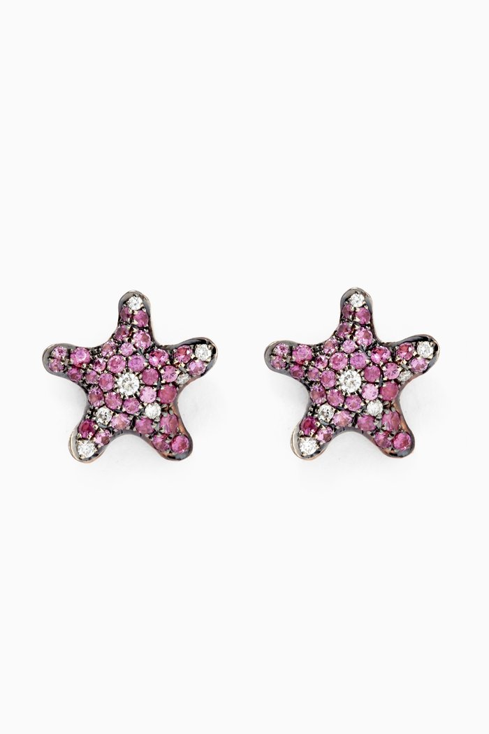 

Starfish Pavé Diamond Stud Earrings in 14kt Yellow Gold, Pink