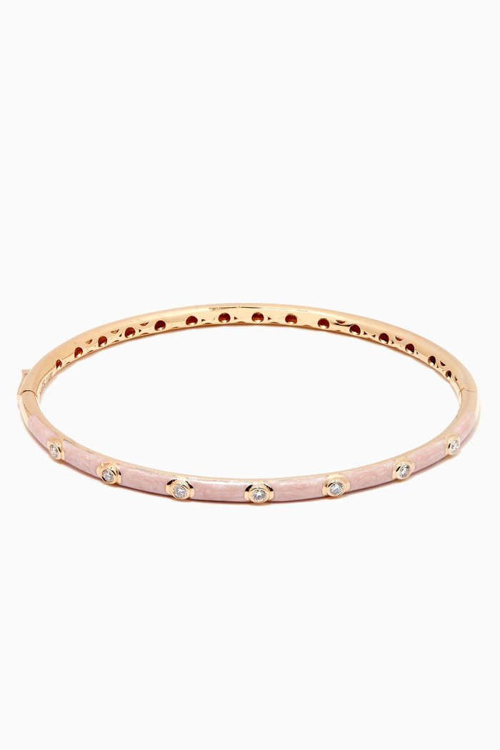 

Enamel Diamond Crusted Bangle in 14kt Yellow Gold, Pink