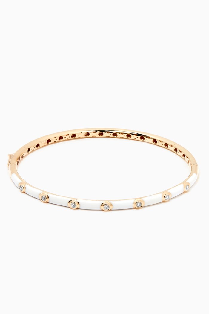 

Enamel Diamond Crusted Bangle in 14kt Yellow Gold, White