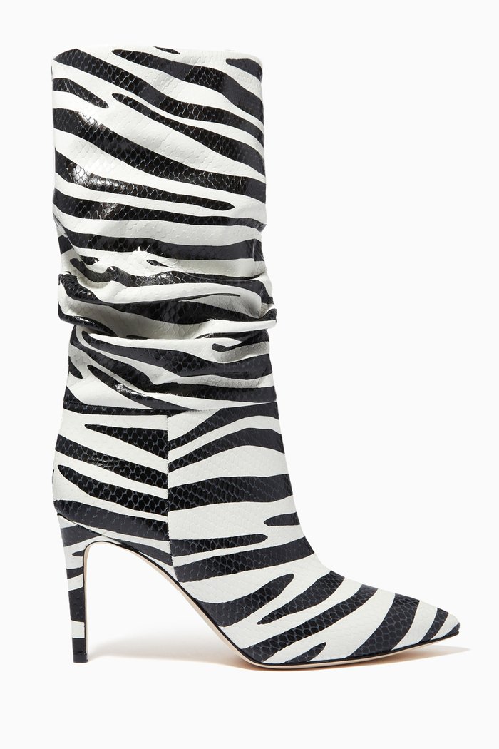 

Slouchy Zebra Boots in Python-print Leather, Black