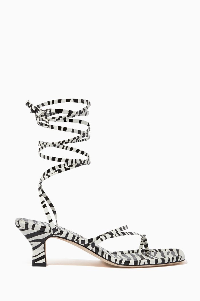 

Betty Zebra Lace-up Sandals in Python Leather, Black