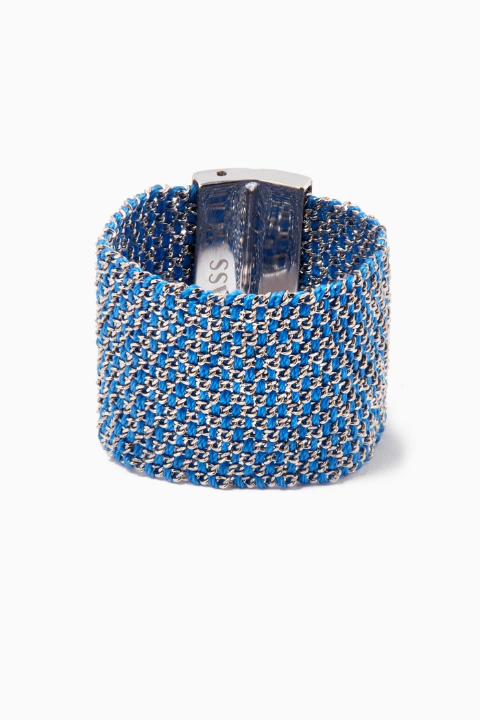 

Yarn Mesh Ring in 14kt White Gold & Silk, Blue