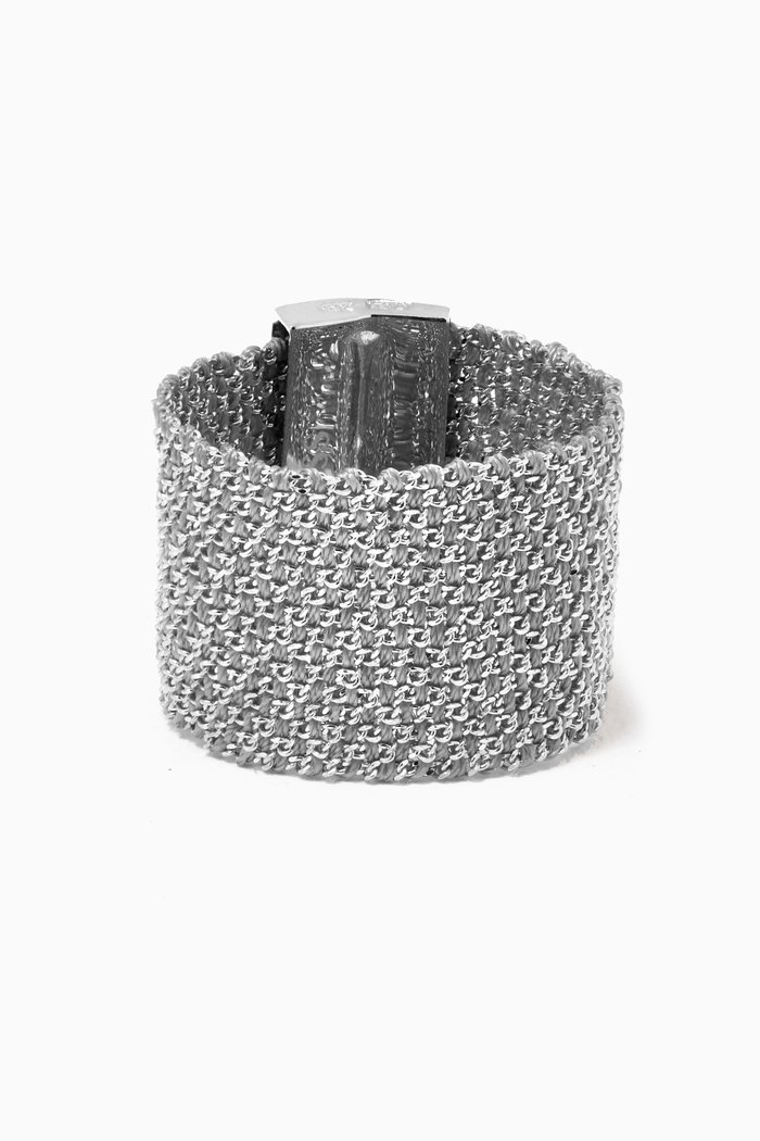 

Yarn Mesh Ring in 14kt White Gold & Silk, Silver